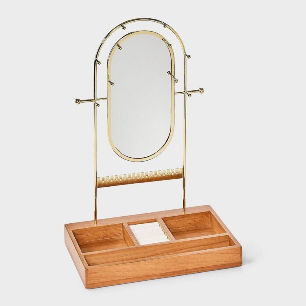 Oval Mirror Standing Jewelry Organizer - A New Day Brown/Gold